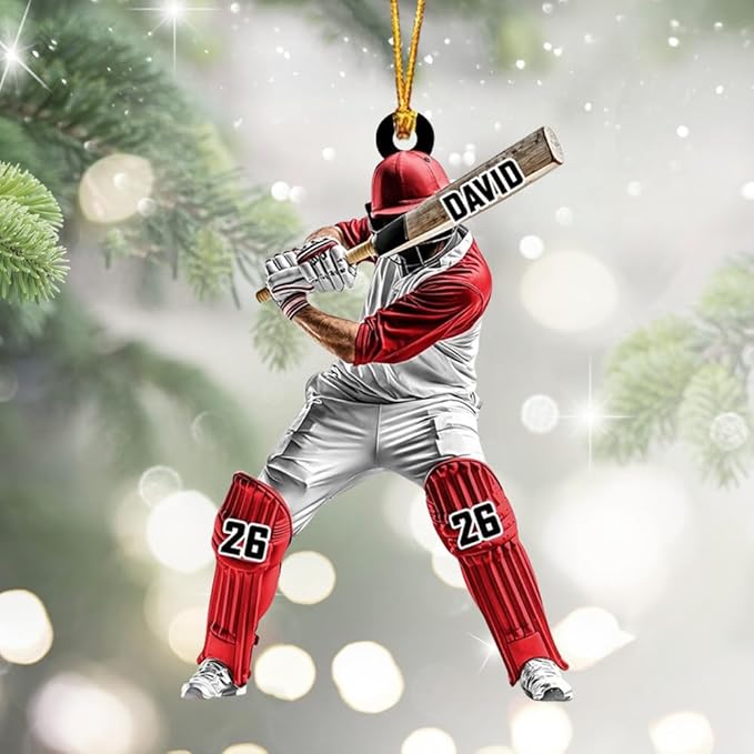 Personalized Cricket Ornament, Custom 2D Acrylic Design for Player or Team, Sports Ornament for Clubs, Fans, and Coaches, Christmas Tree Decoration Keepsake/3