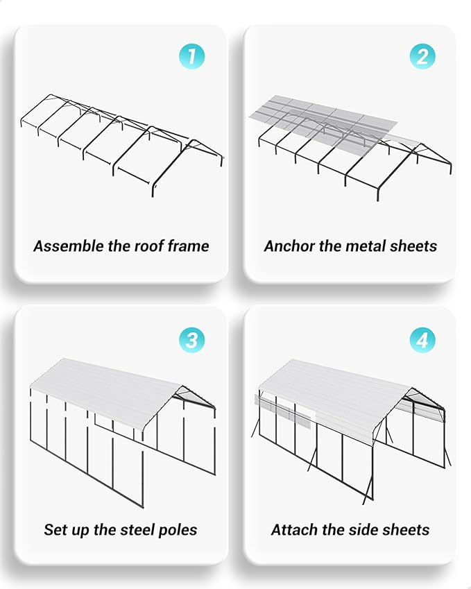 13x26 FT Metal Carport Heavy Duty Car Ports Reinforced Frame, Galvanized Steel Roof and Enhanced Base All-Weather Outdoor Oversized Shelter for Cars, Bass Boats, Full-Sized Pickup Trucks, Tractors