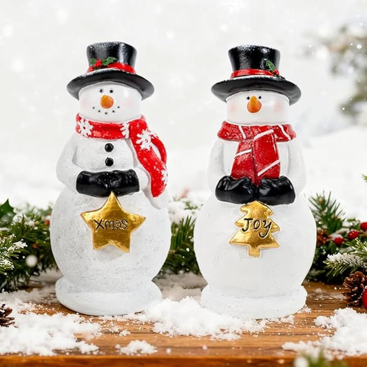 OneBird Snowman Figurines Resin Christmas Decorations Indoor 2pcs Snowman Decor for Holiday Decorations Christmas Indoor