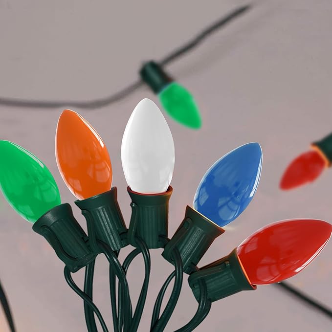 C9 LED Multicolor Christmas Lights Outdoor, 25Ft C9 Vintage Christmas Lights Waterproof with 26 LED Colorful Bulbs, Outdoor Christmas Decorations String Lights for Patio Garden Roofline Holiday Party