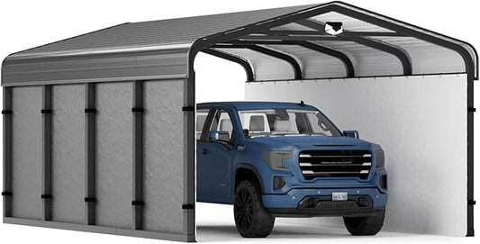 12x20 Metal Carport, Heavy Duty Car Carport Canopy, Galvanized Steel Roof Car Tent Garage, CarPorts with Removable Polyethylene Sidewalls