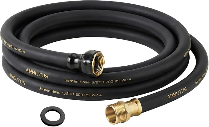 Garden Hose 5/8 x 15ft Brass Rubber Heavy Duty Water Hose 600 PSI Burst Pressure, Durable Flexible Hose for Yard, Car Wash, Pets Black