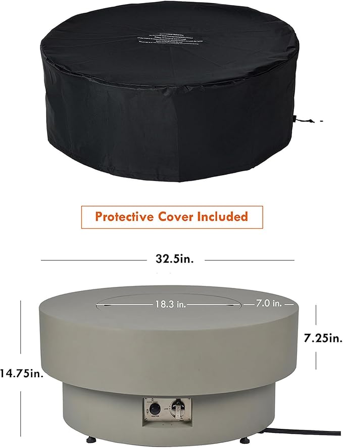 32.5-inch Outdoor Gas Fire Pit Table with Natural Gas Conversion Kit & Wind Glass Shield, 50,000BTU Propane Gas Fire Pits for Outside Patio w/Round Burner Lid, Glass Rocks, Cover