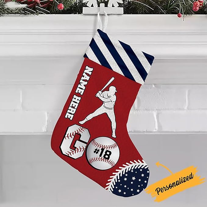 LOVELYPOD Christmas Stockings Personalized with Name, 19" Christmas Stocking Baseball Christmas Stocking 2023, Xmas Stocking Holiday Christmas Decoration Gifts for Family Kids