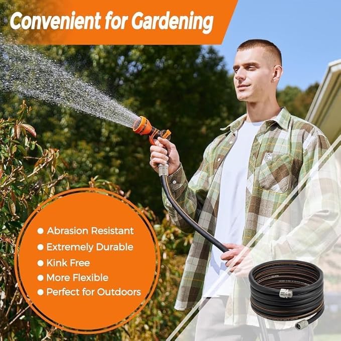 Giraffe Tools Garden Hose 25ft x 5/8, Custom Length, Heavy Duty, No Kink, Flexible, Rubber Garden Hose, Leakproof Water Hose with Male to Female Fittings, 600 Burst PSI