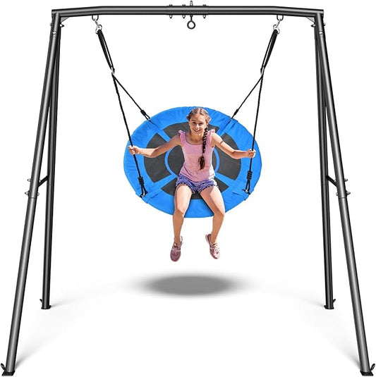 Trekassy Saucer Swing with Frame for Kids Outdoor, 440lbs Swing Set with Heavy Duty Metal Stand for Backyard, Outdoor Kids Play Equipment