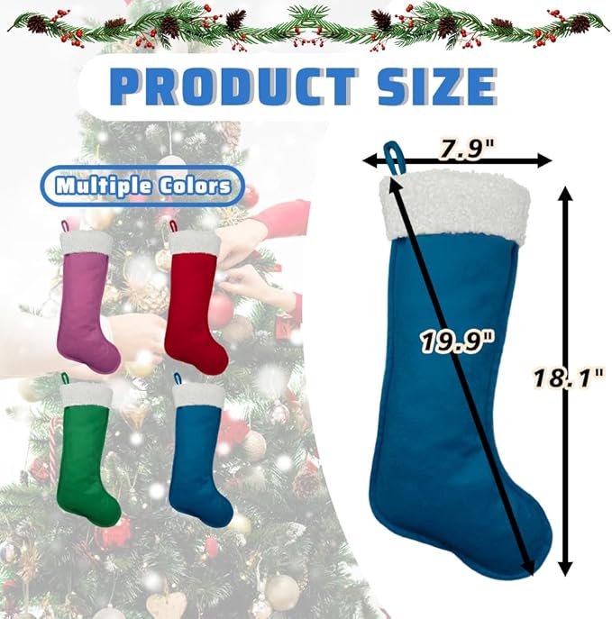 Christmas Stockings for Family Holiday Decorations and Xmas Tree Fireplace (6, Navy Blue-Grain-Large)