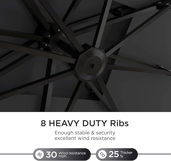 10' X 13' Patio Umbrella with Base Included Outdoor Large Rectangle Offset Cantilever Umbrellas Double Top Heavy Duty Windproof with 360-degree Rotation for Pool Garden Deck, Black