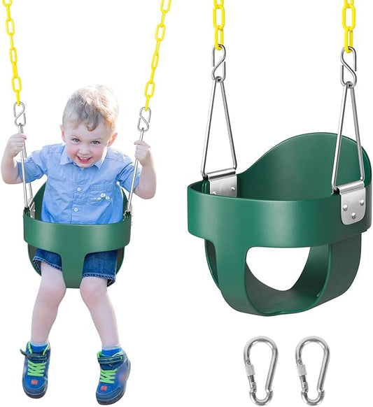 DECORLIFE Toddler Swing, Baby Swing Outdoor ?High Back Full Bucket Swing Set, 330lb Capacity, Safety Design, Plastic-Coated Chains and Quick-Snap Carabiners for Backyard, Playground