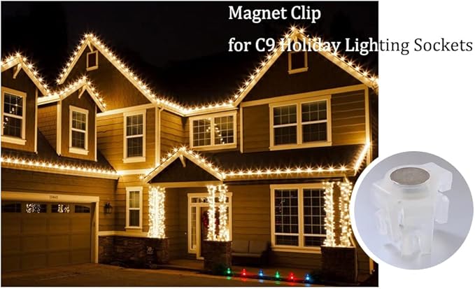 Heavy Duty Light Clips, Extra Strong Magnetic Christmas Light Clips, Holiday Lighting Magnet for C9 Holiday Lighting Sockets，Patio Lighting, Christmas Tree(100)