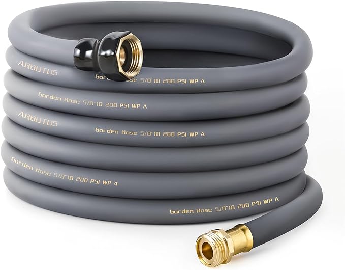 Garden Hose 5/8 x 50ft - Brass Rubber Heavy Duty Water Hose 600 PSI Burst Pressure, Durable Flexible Hose for Yard, Car Wash, Pets Gray