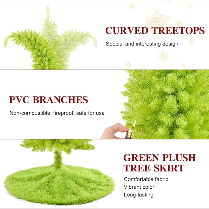 YUJUN 5.25ft Christmas Whimsical Bendable Artificial Tree, 150 LED Lights Christmas Green Tree Skirt with Timer 8 Lighting Modes for Xmas Indoor Outdoor Home Living Room Office Holiday Decoration