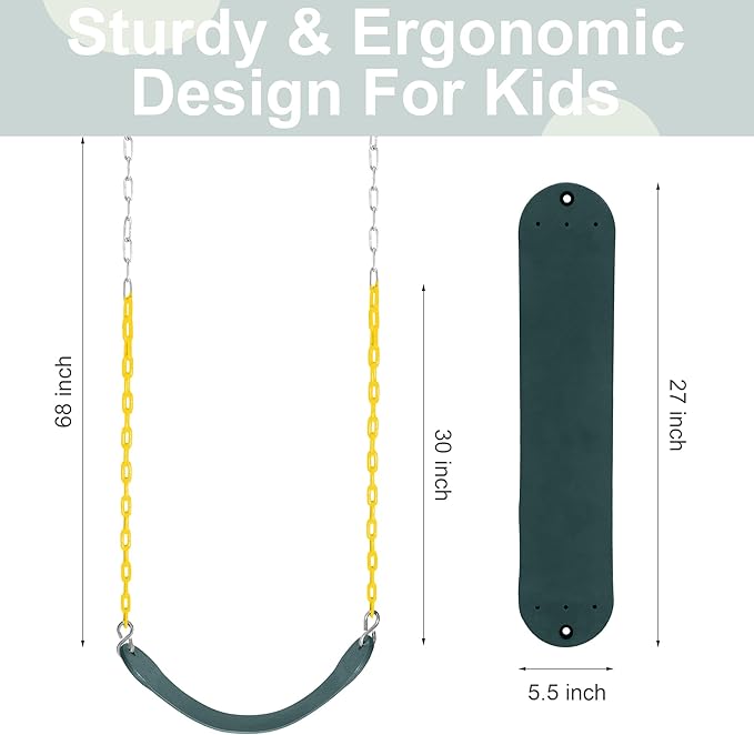 Take Me Away 2-Pack Heavy Duty Swing Seat with 66 Anti-Rust Chains & Quick-Connect Snap Hooks, 500lb Capacity Replacement Swing Set for Outdoor Playgrounds & Backyards