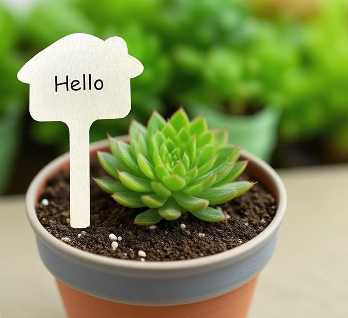 100 Pcs Wood Plant Labels, Natural Wooden Plant Marker Garden Sign Tags, House Type Garden Markers for Succulents, Herbs, Seedlings, Potted, Flowers, Vegetables (House)