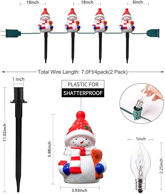 GOOTHY 2 Sets Snowman Christmas Pathway Lights, 7Ft C7 Outdoor Christmas String Light with 8 Snowman Stakes Lights, Connectable Christmas Decorations Pathway Light for Yard Garden Driveway Walkway