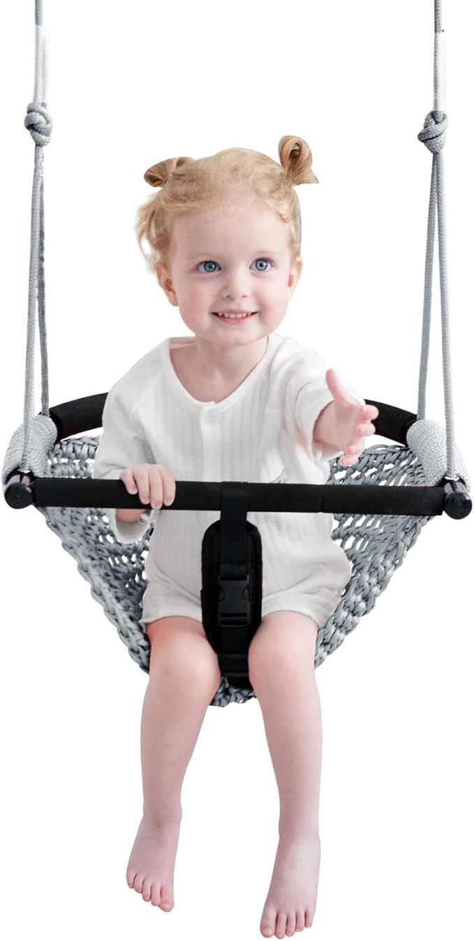 2 -in- 1 Toddler Swing. Swing Seat for Kids with Adjustable Ropes, for Kids Heavy Duty Rope Play Secure Children Swings Set, for Outdoor Indoor, (Gray)