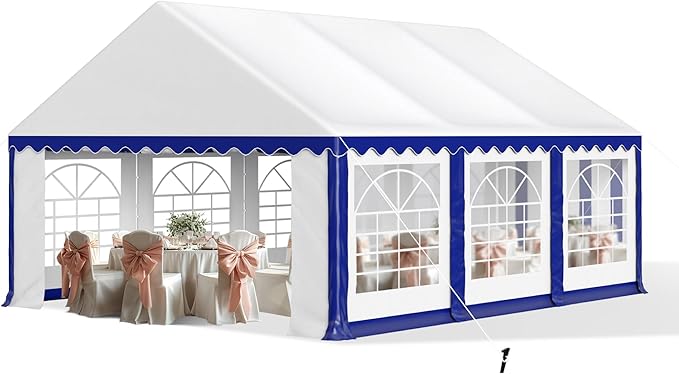 Tents for Parties Party Tent 16x20 ft, Outdoor Canopy Carpas para Fiestas Heavy Duty, Large Waterproof Patio Event Wedding Tent White & Blue with Sidewalls Walls for Backyard