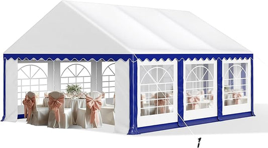 Tents for Parties Party Tent 16x20 ft, Outdoor Canopy Carpas para Fiestas Heavy Duty, Large Waterproof Patio Event Wedding Tent White & Blue with Sidewalls Walls for Backyard