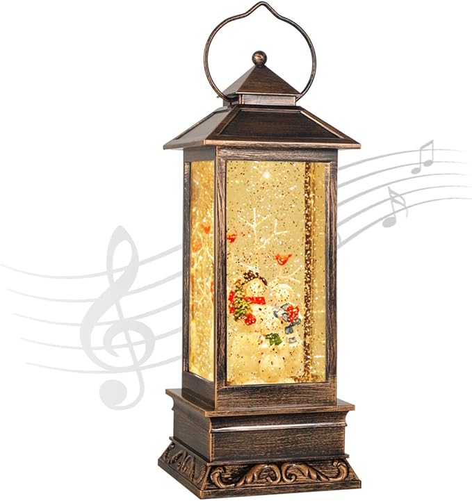 Christmas Snow Globe Lantern Christmas Decorations, Xmas Gifts Christma Vintage Home Decor Indoor,Sparkling with Music 6H Timer, Holiday Party Gifts (Snowman Family Lantern)