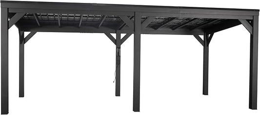 Backyard Discovery Stonebridge 20' x 9.5' Galvanized Steel Outdoor Gazebo Pavilion with Hardtop Slope Roof, Snow Load Support, Wind Resistance, PowerPort, Shade for Garden, Patio, Deck, Entertaining