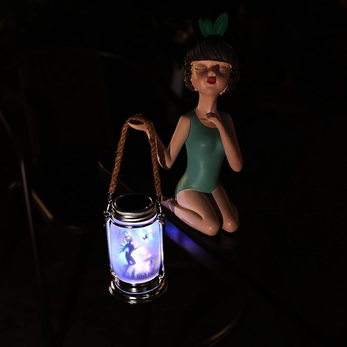2 Pack Solar Fairy Lantern for Garden Decorations - Christmas Gifts for Mom Women Grandma Birthday Outdoor Ornaments Decorations Hanging Lamp Frosted Glass Jar with Stake for Yard Patio Lawn