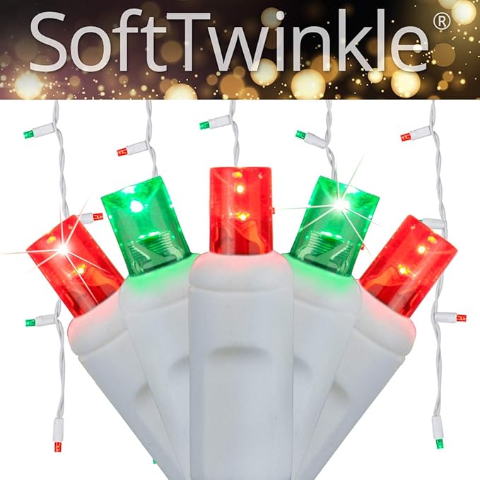 Wintergreen Lighting SoftTwinkle 70 Red/Green Pulsing Twinkle LED Icicle Christmas Lights, 7.5 ft White Wire Indoor/Outdoor Commercial Grade Holiday & Christmas Roof Lighting