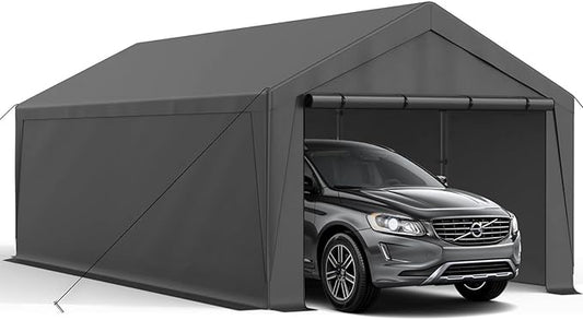 10x20 ft Heavy Duty Carport, Carports Garage with Removable Sidewalls and Reinforced Structure, Outdoor Car Canopy Tent Shelter for Vehicle and Boat (Gray)