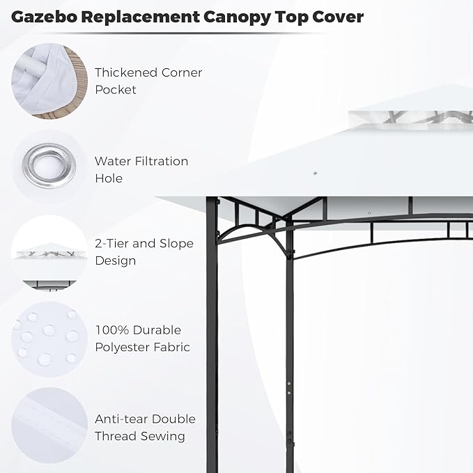 Gazebo Replacement Canopy Top Waterproof Cover, Fits Model L-GZ136PST, Double-Tiered and UV-Resistant (White)