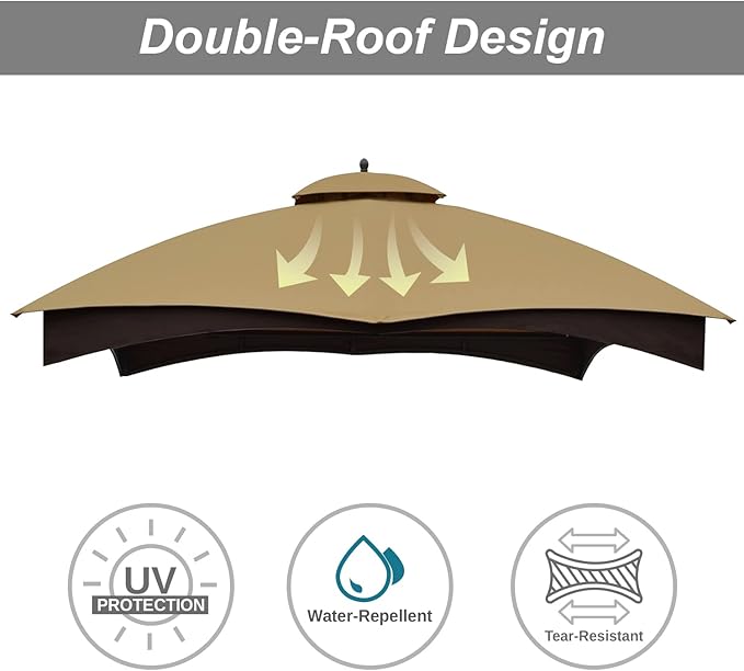 ABCCANOPY Gazebo Replacement Canopy Top for Lowe's Allen Roth #GF-12S004B-1, Beige