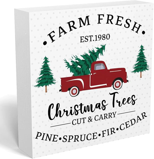 Funny Farm Fresh EST.1980 Sign Christmas Tree Decor Christmas Decorations Indoor Winter Desk Accessories Decoration for Table Home Shelf Office Gifts for Women 5 X 5 Inch