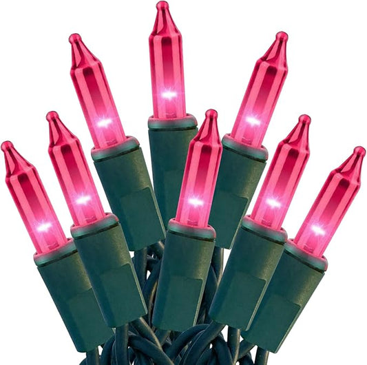 HISHINY Christmas Lights 100 Count Pink Christmas Tree String Lights with Green Wire for Outdoor Indoor Christmas Decorations Wedding Decorations Valentines Day Decor,UL Certified (21feet)