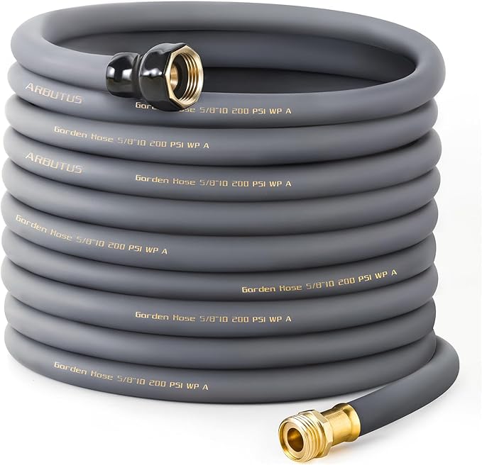 Garden Hose 5/8 x 100ft Brass Rubber Heavy Duty Water Hose 600 PSI Burst Pressure, Durable Flexible Hose for Yard, Car Wash, Pets Gray