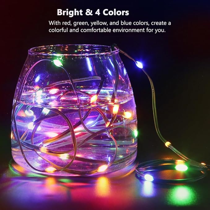 16.5ft Battery Operated String Lights(2 Pack), 50 LED Twinkle Fairy String Lights Battery Powered with Timer for Indoor Outdoor Christmas Trees Wreath Decoration Party Bedroom - Multicolor