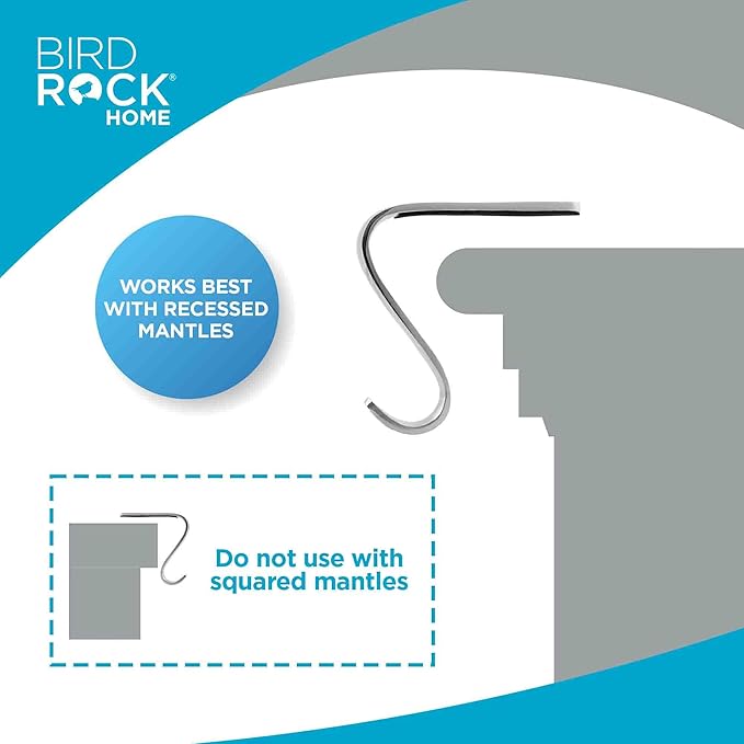 BIRDROCK HOME Christmas Stocking Mantel Hooks - Metal Fireplace Hanger with Non-Slip Pads - Holds Up to 10 lbs - Ideal for Hanging Stockings, Garland & Holiday Decor - 4 Pack, Scroll Design (Silver)