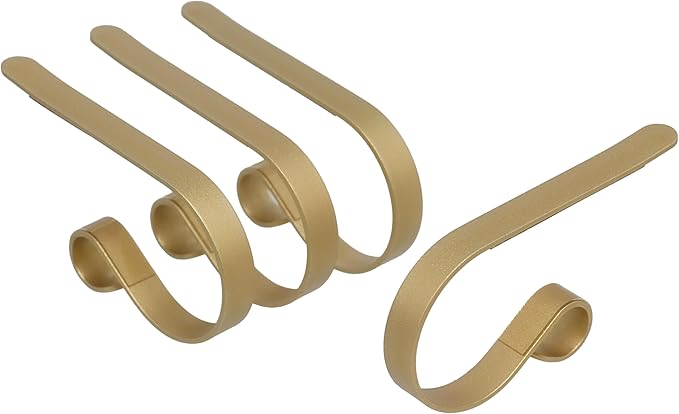 Haute Decor The Original MantleClip Stocking Holder- 4 Pack (Classic Gold) - Hang Christmas Stockings Safely and Securely from Mantels Up to 3 Inches Thick