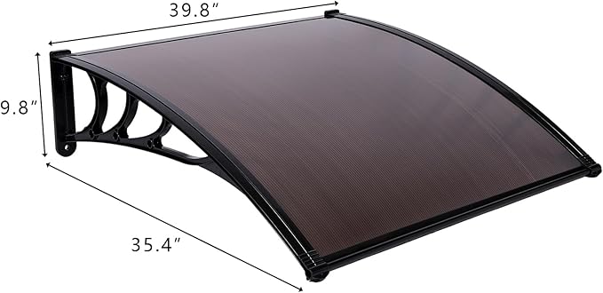 Window Awning Door Canopy Exterior- 40" x 40" Aluminum Door Awning, Polycarbonate Cover Patio Canopy Awning for House, Outside, Rain Snow & UV Resistant (Brown Board & Black Bracket)
