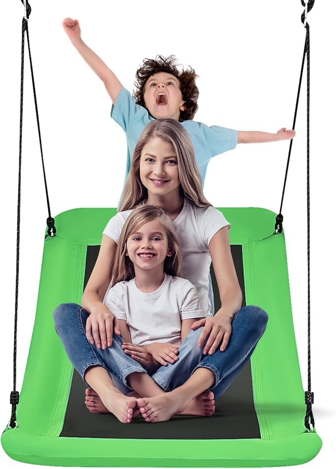 Costzon 700 lbs Giant 60'' Platform Tree Swing for Kids and Adult, Indoor/Outdoor Large Swing with Oxford Fabric, Adjustable Hanging Ropes, Suitable for Park, Playground, Backyard (Green)