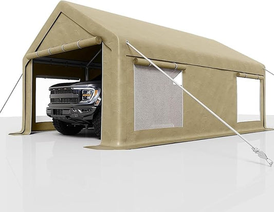 13x25FT Heavy Duty Carport with Removable Walls & Roll-Up Door, All-Weather Portable Garage for Truck, RV, Boat, Vehicle Storage Shelter