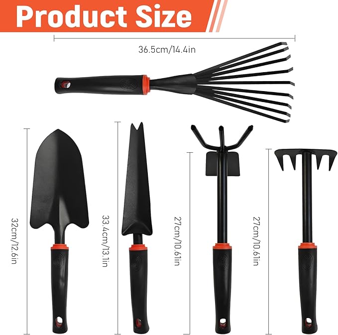 Heavy Duty Gardening Tool Set with Ergonomic Handle, 5Pcs Set Includes Rake, Shovel, Hand Hoe, Double-Sided Cultivator & Weed Puller Tool for Digging, Transplanting, Weeding£¨5Pcs£©