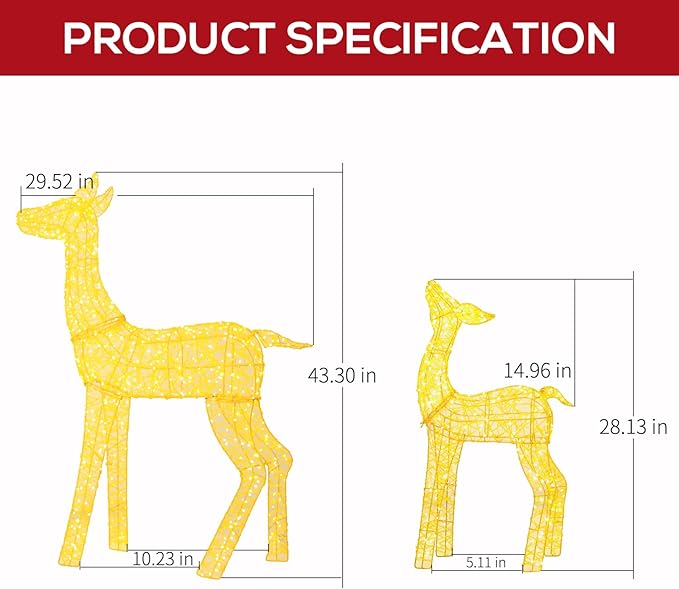 Hykolity 3.5 FT 3D Lighted Outdoor Christmas Reindeers, 2-Piece Light UpTwinkling Deer Set with 900 Warm White LED Lights, Groud Stakes, Zip Ties for Holiday Decorations