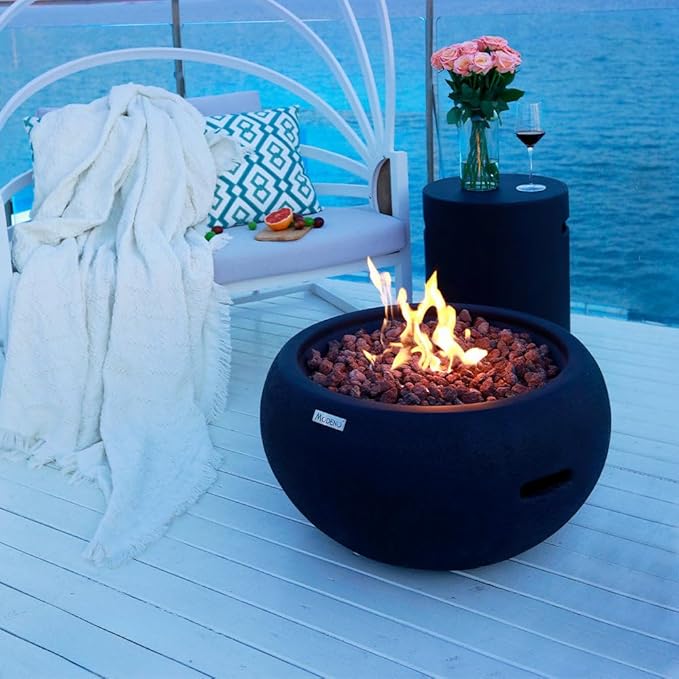 York Fire Table Outdoor Fire Pit 27 x 27 Cast Concrete Firepit Includes Lava Rocks 45,000 BTUs Outdoor Fireplace for Patio Furniture Set, Deck, Porch, Outdoor Heater - Liquid Propane