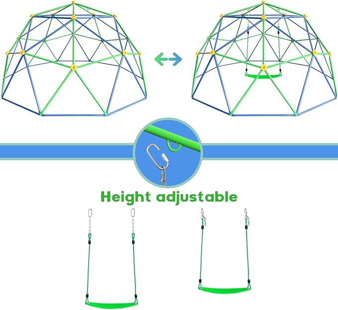 10FT Kids Climbing Dome - 800LB Capacity, UV & Rust Resistant, Geo Jungle Gym for Kids 3 to 8 Backyard, Much Easier Assembly, Blue+Green