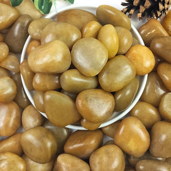 40lbs Yellow River Rocks for Landscaping, 1-2 Inch Natural Pebbles for Indoor Plants, High Polished Decorative Stones Garden Outdoor and Indoor DIY Vase Filler Fish Tank Aquariums