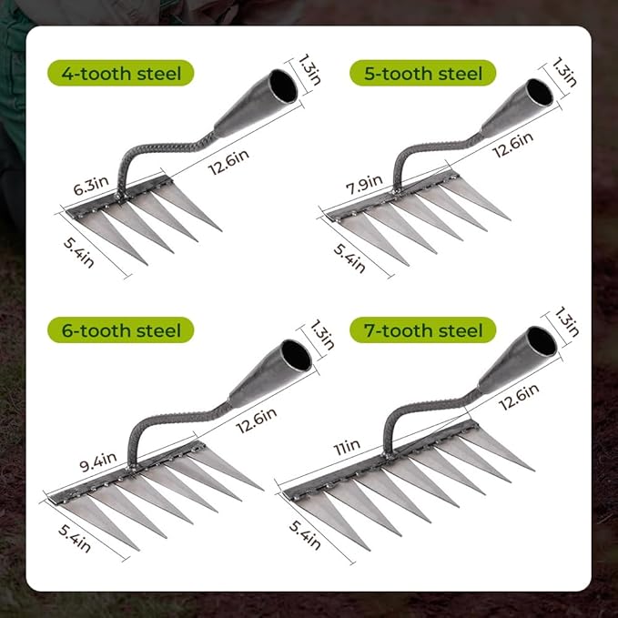 Carbon Steel Garden Hand Rake, 2026 New Garden Hand Rake Tool Carbon Steel 5/6/7/8 Teeth, Heavy Duty Weed Remover Tool Garden Weed Pulling Tool for Yard, Farm, Soil & Lawn Care (5 Teeth)