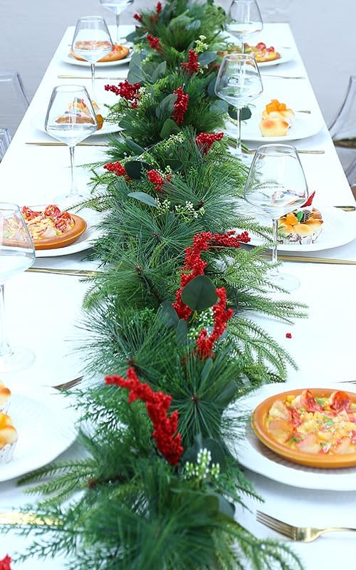 Joyhalo Christmas Garland with Lights, 6FT Prelit Christmas Greenery Garland Battery Operated Lighted Christmas Garland for Mantle, Stairs Railing, Outdoor, Indoor Decoration