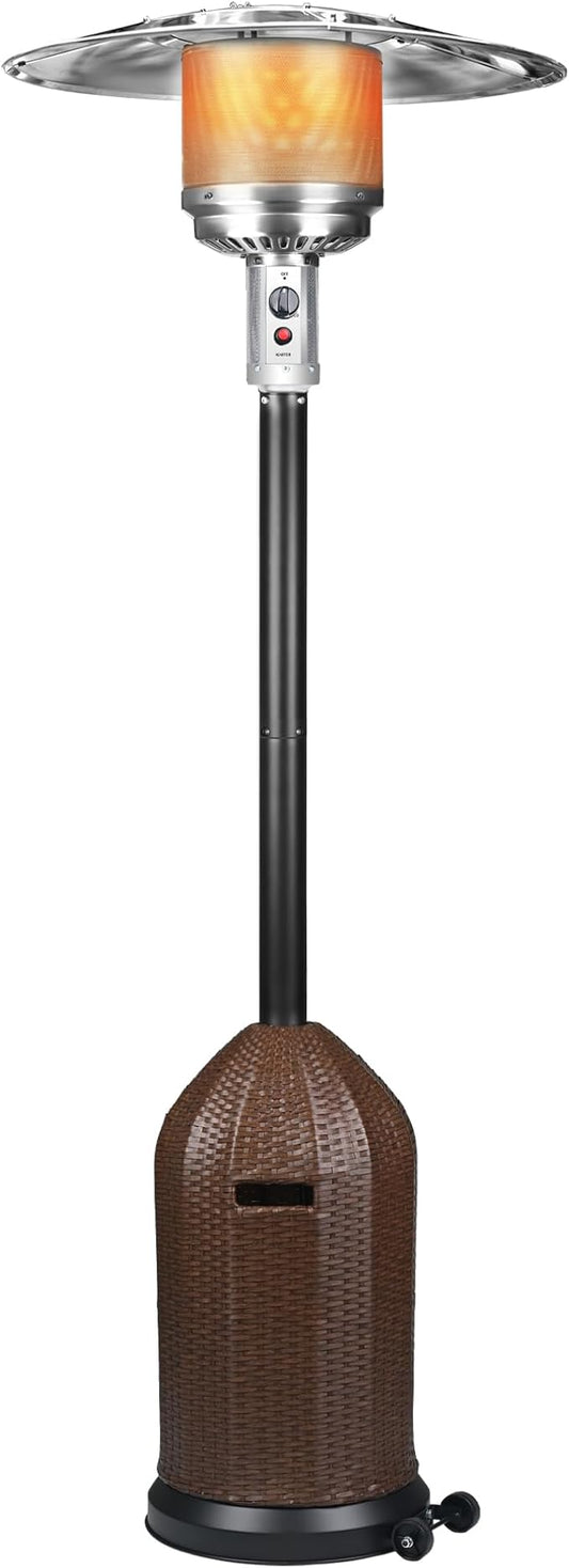 MAJARO 50,000 BTU Outdoor Propane Patio Heater with Wheels ? Wicker-Style Propane Tank Cover, Weighted Base, Easy Ignition & Safety Tilt Shut-Off for Patio & Outdoor Living Spaces