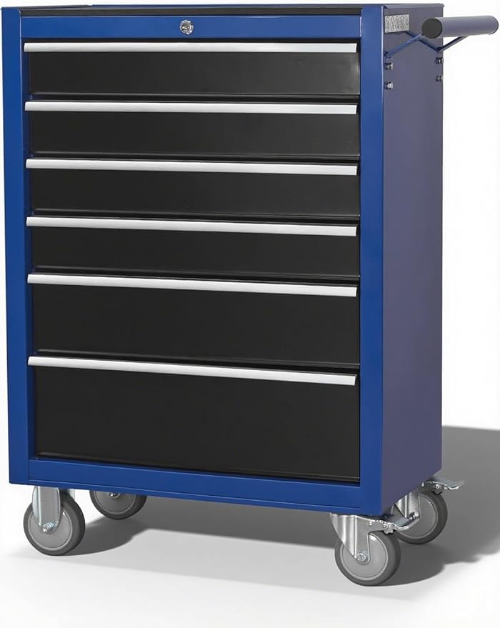 6-Drawer Rolling Tool Chest with Locking Wheels & Drawers, 13 D x 24.2 W x 36.6 H Mobile Tool Storage Cabinet, Heavy-Duty Garage Organizer w/Ergonomic Handle