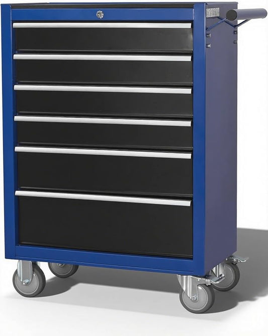 6-Drawer Rolling Tool Chest with Locking Wheels & Drawers, 13 D x 24.2 W x 36.6 H Mobile Tool Storage Cabinet, Heavy-Duty Garage Organizer w/Ergonomic Handle