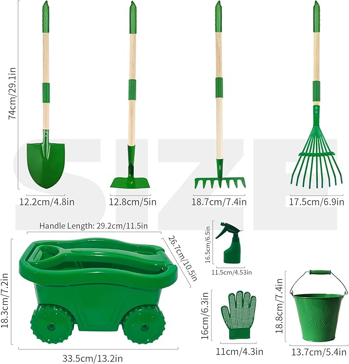 Kids Gardening Tools Set,8Pcs Wheelbarrow Set for Kids with Shovel, Rake, Leaf Rake,Summer Outdoor Backyard Farm Digging Weed Toys Beach, Sand, Garden Play Set Birthday Gift for Boys Girls
