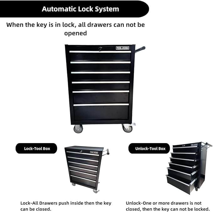 6-Drawer Rolling Tool Chest with Locking Wheels & Drawers, 13 D x 24.2 W x 36.6 H Mobile Tool Storage Cabinet, Heavy-Duty Garage Organizer with Ergonomic Handle